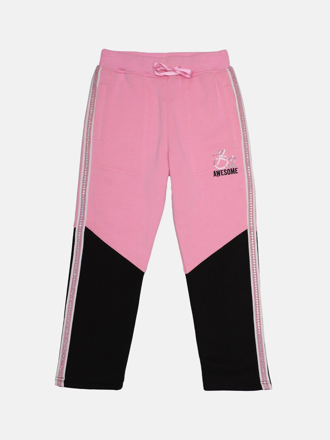 

CHIMPRALA Infant Girls Pink Solid Cotton Track Pants