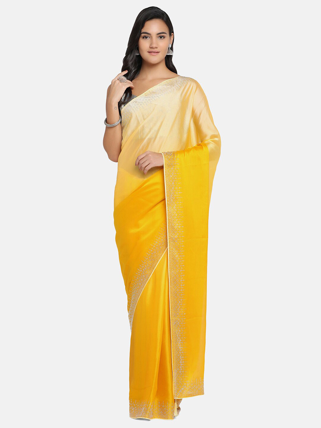 

BOMBAY SELECTIONS Yellow Colourblocked Beads and Stones Saree