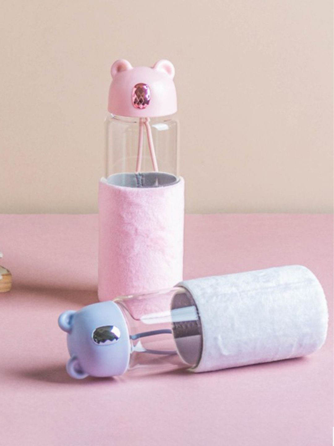 

Nestasia Transparent & Purple Solid Teddy Bear Glass Water Bottle