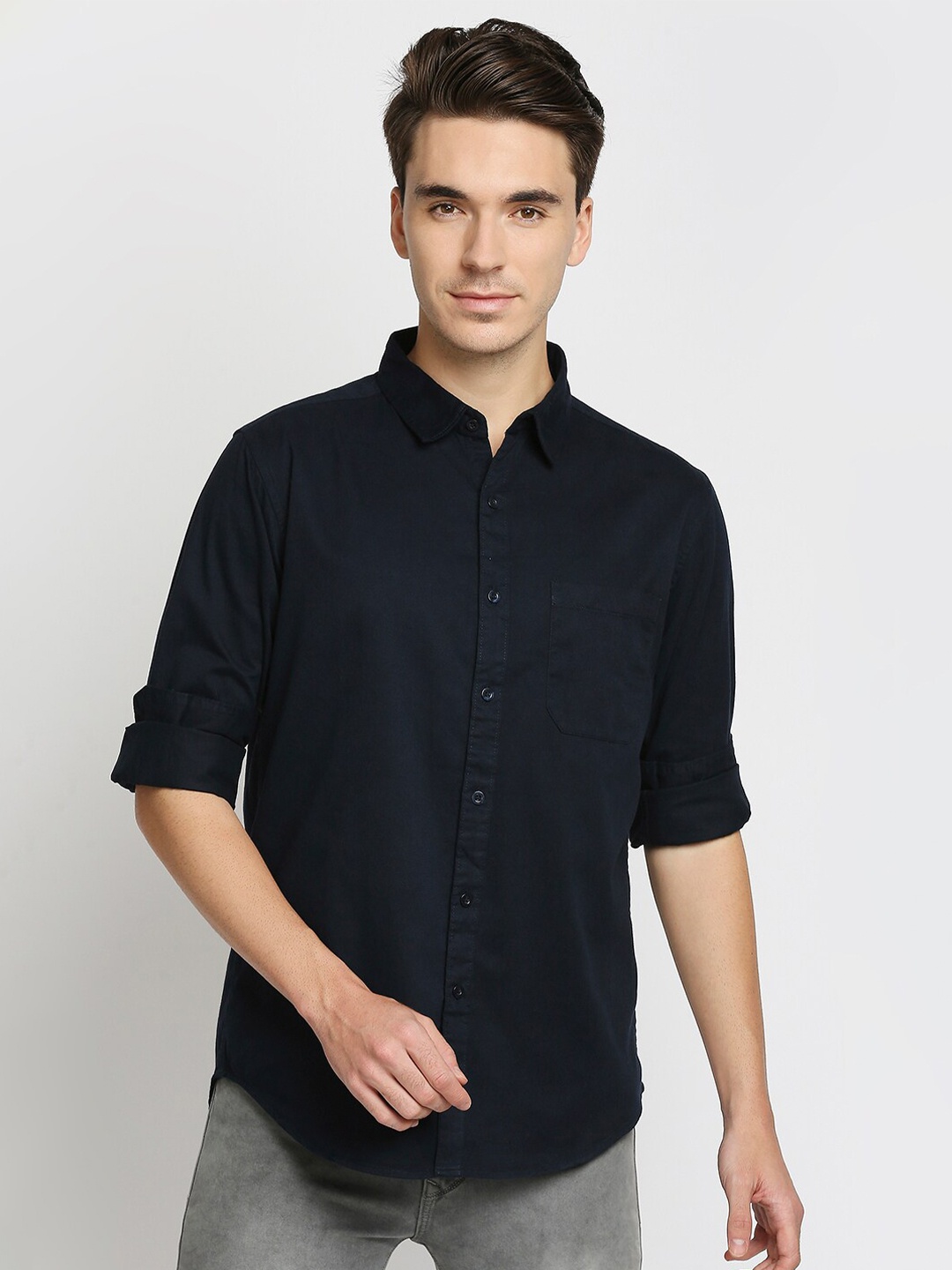 

VALEN CLUB Men Slim Fit Pure Cotton Casual Shirt, Navy blue
