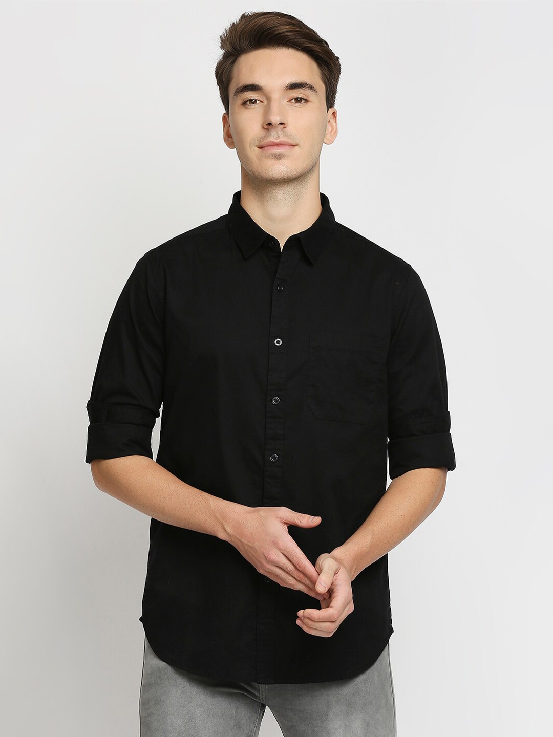 

VALEN CLUB Men Slim Fit Pure Cotton Casual Shirt, Black
