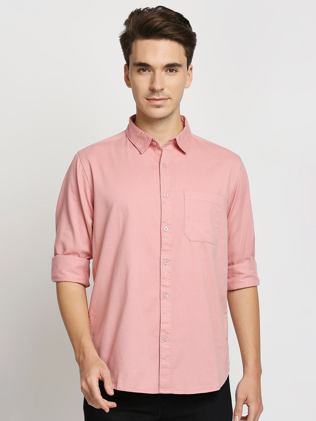 

VALEN CLUB Men Slim Fit Pure Cotton Casual Shirt, Peach