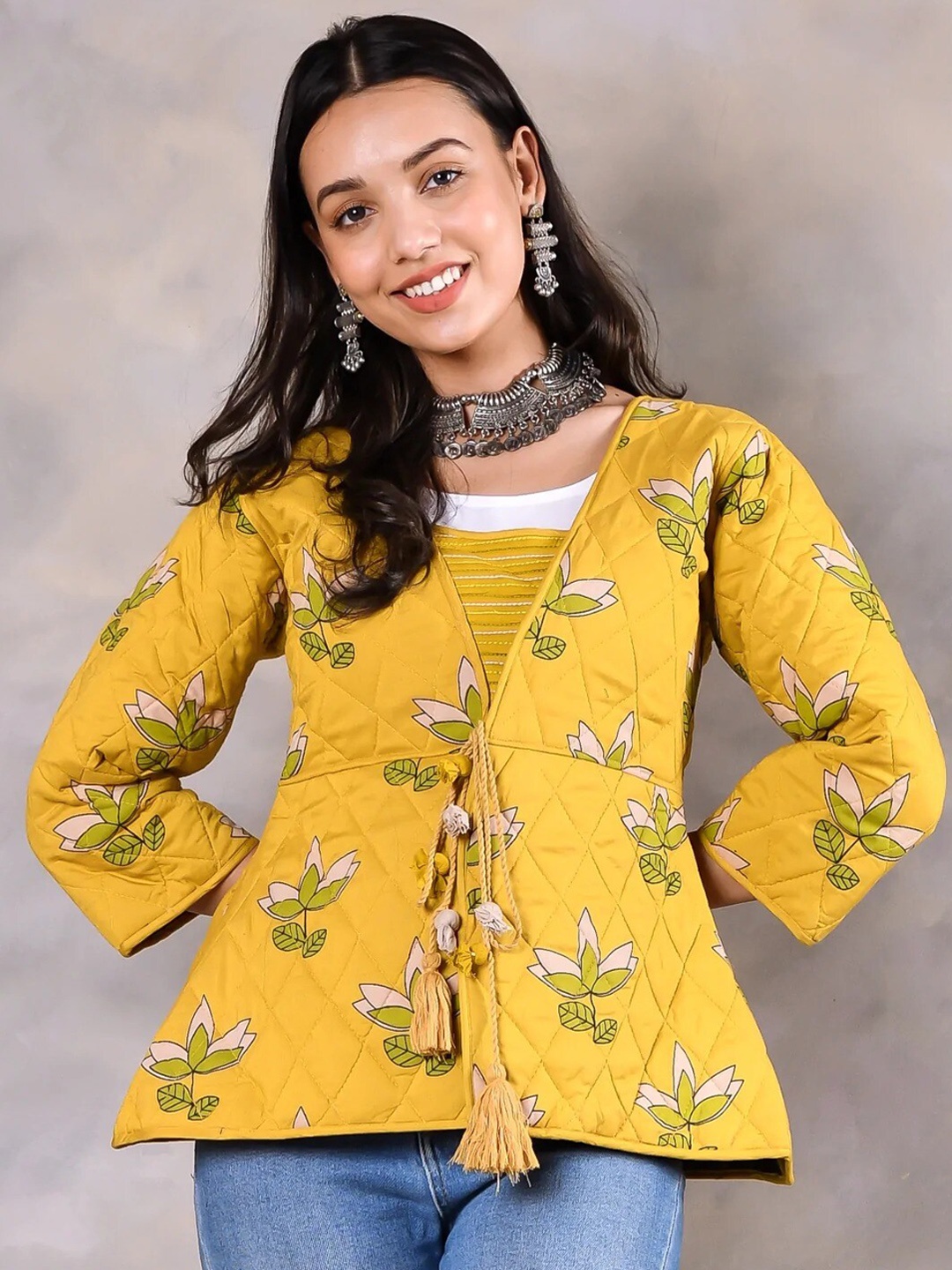 

Rustorange Women Mustard Geometric Longline Tailored Jacket