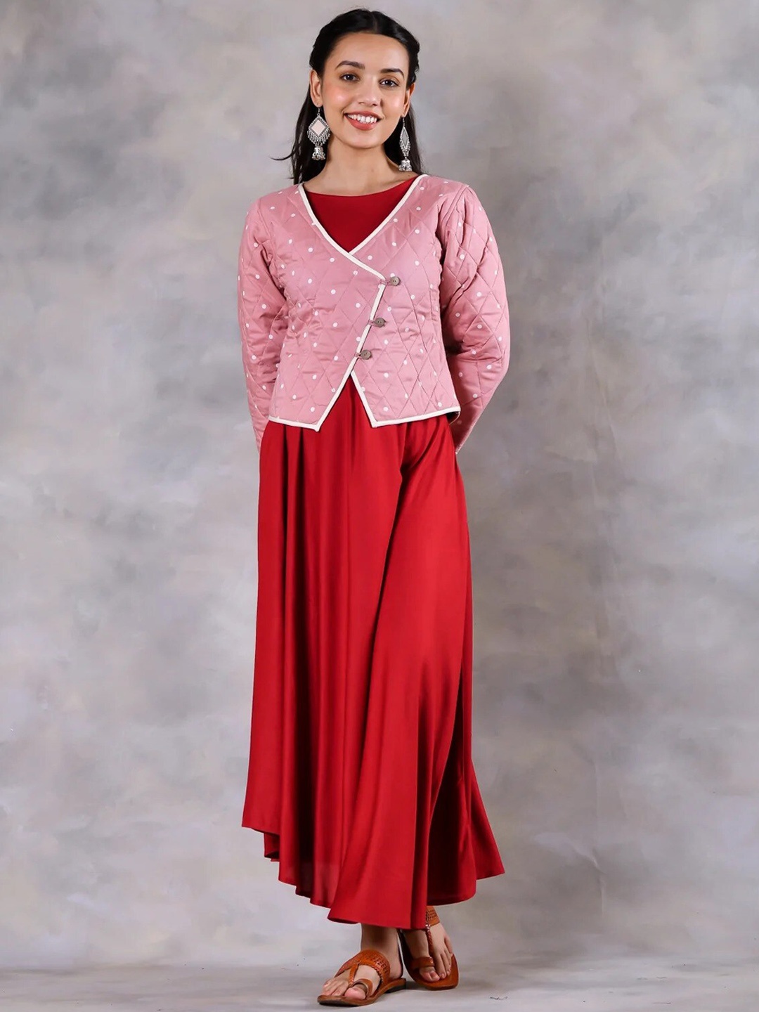 

Rustorange Women Pink Geometric Checked Crop Tailored Jacket