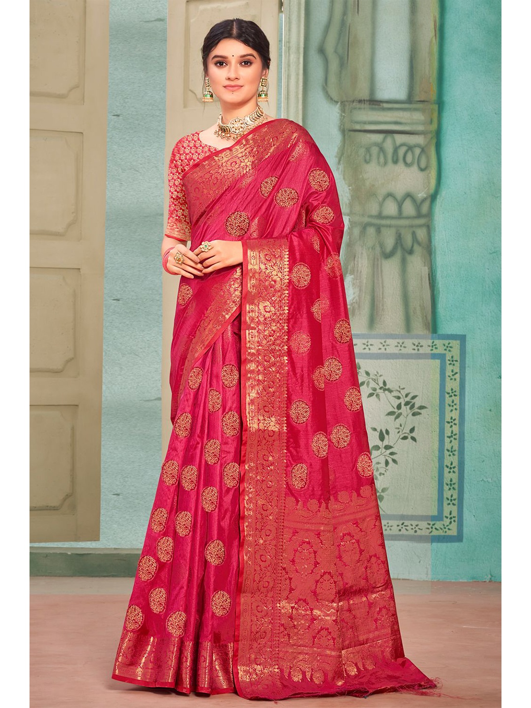 

KARAGIRI Pink Woven Design Zari Saree