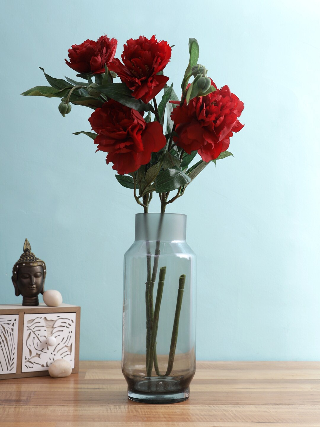 

TAYHAA Set Of 2 Red & Green Wild Rose Artificial Flower Stick