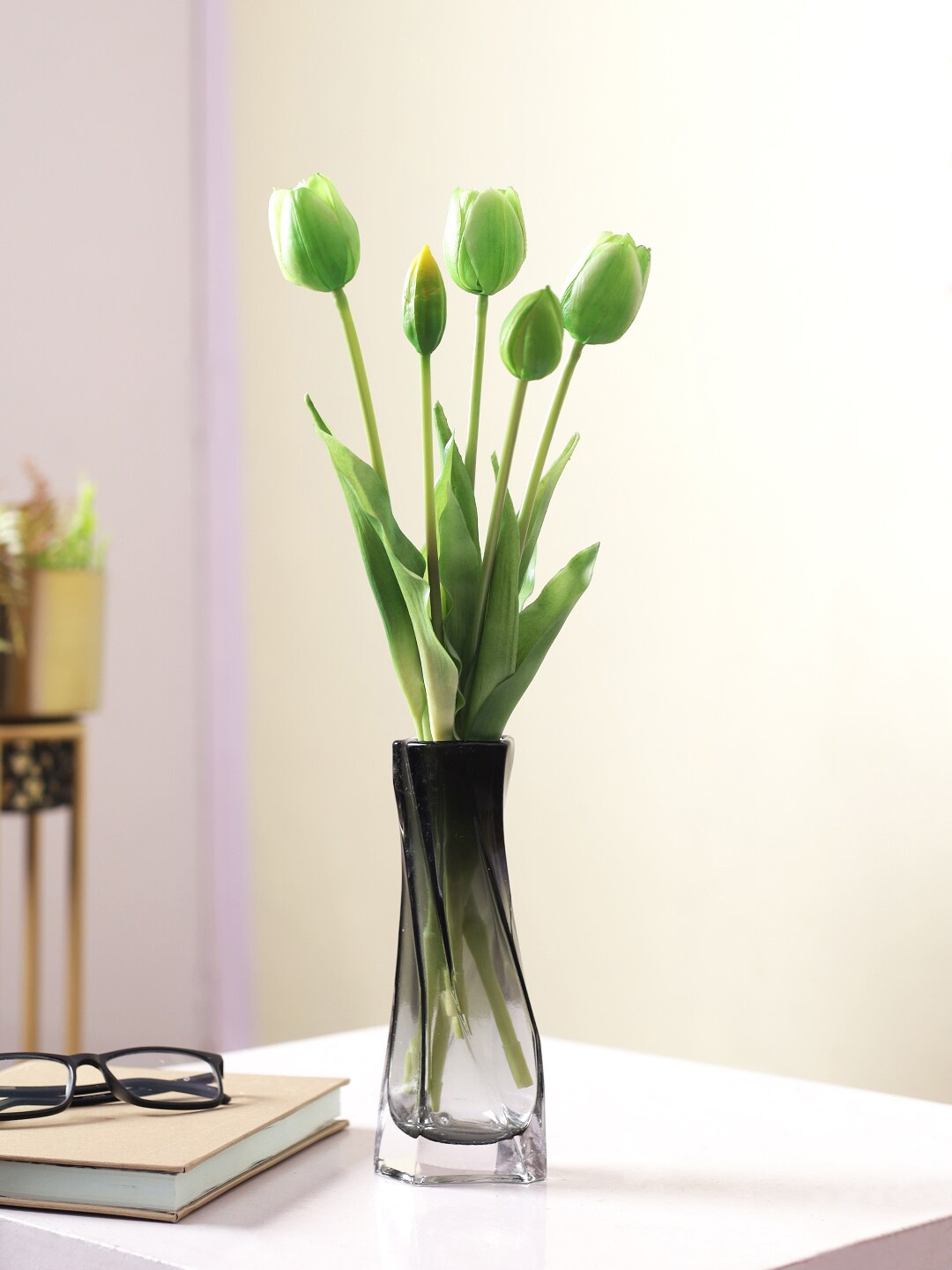 

TAYHAA Set of 5 Green Tulip Artificial Artificial Flowers and Plants