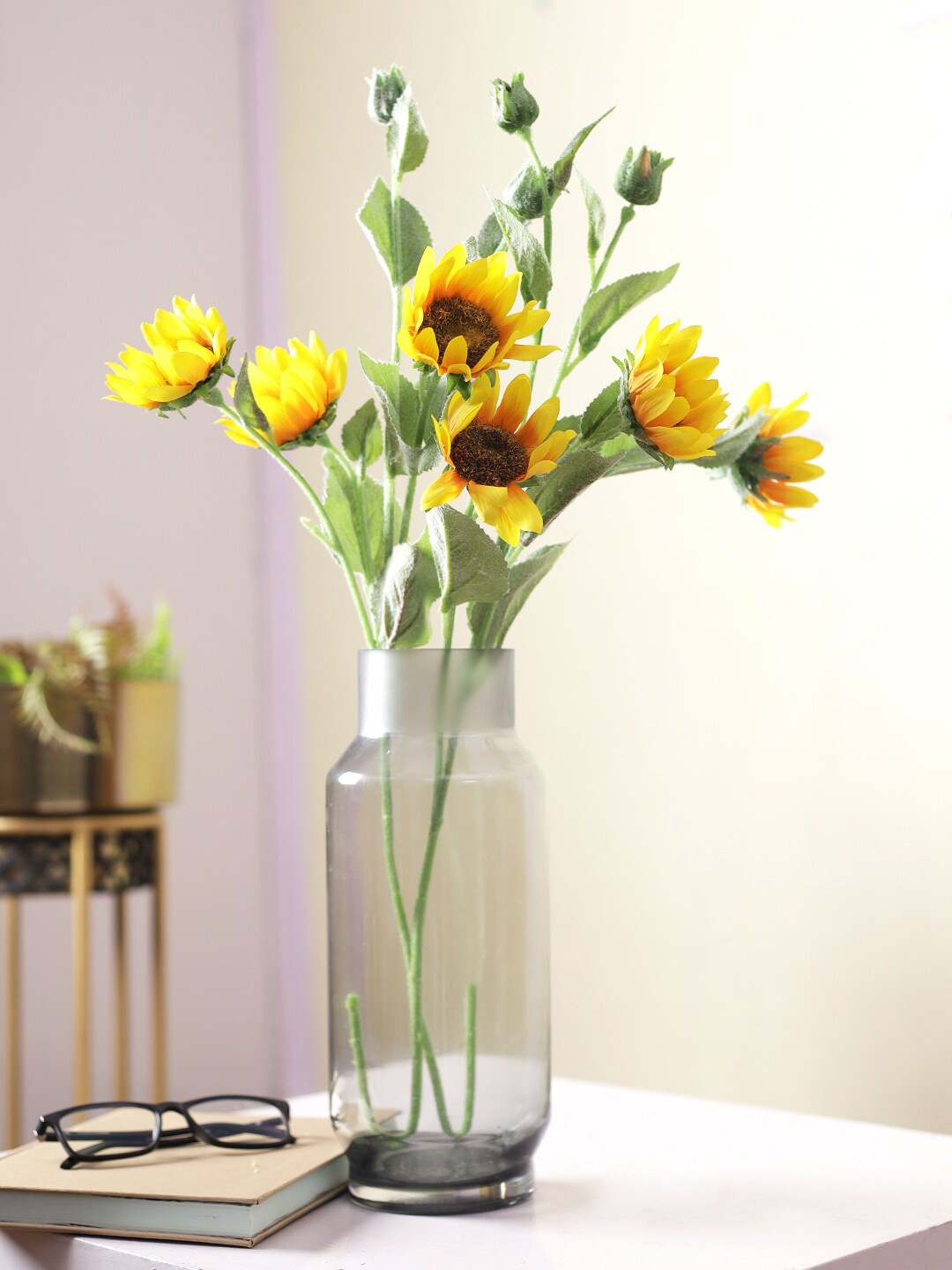 

TAYHAA Set Of 2 Yellow & Green Textured Artificial Sunflowers
