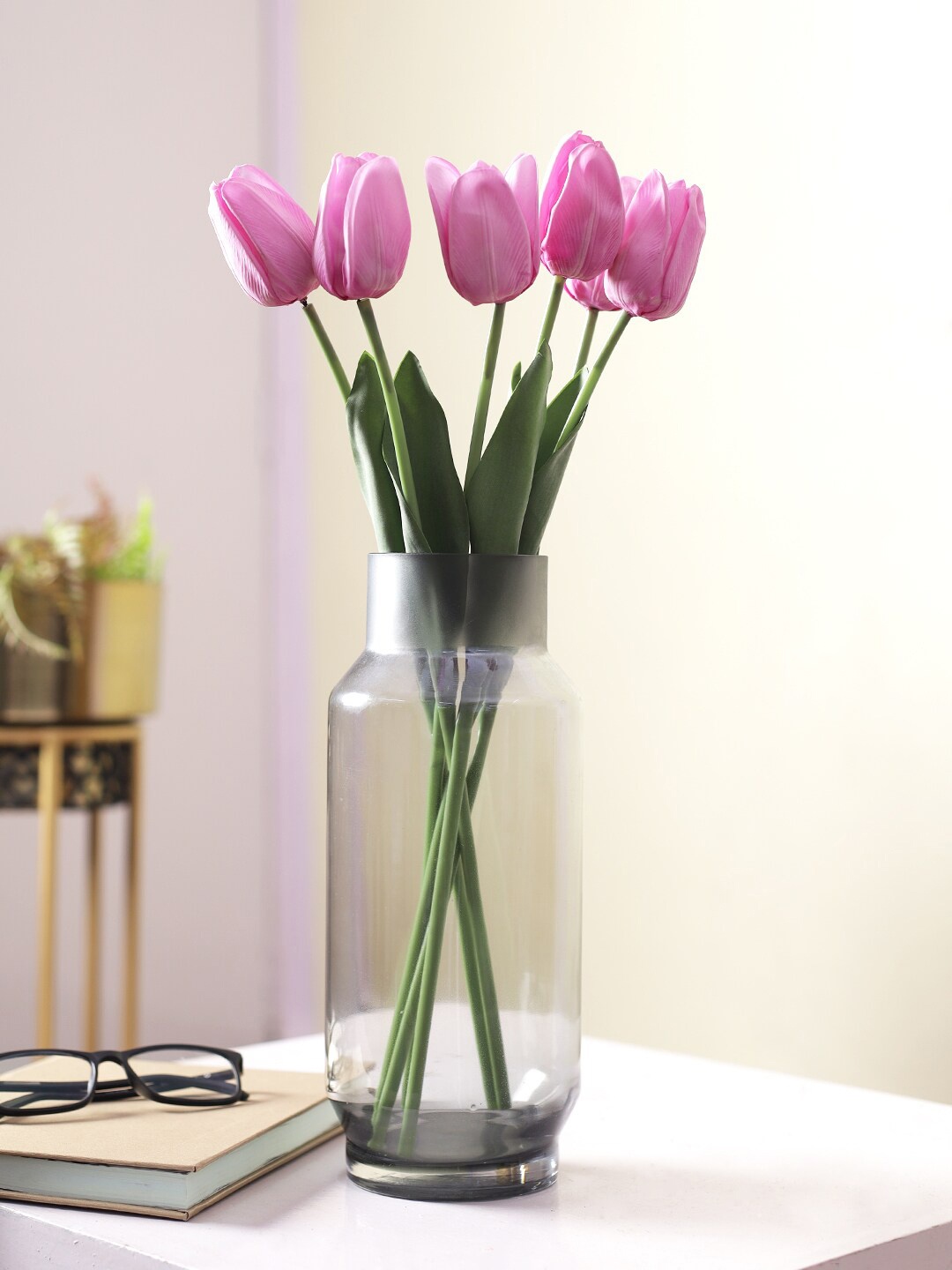 

TAYHAA Set Of 6 Purple & Green Charm Shaded Tulip Artificial Flower Stick