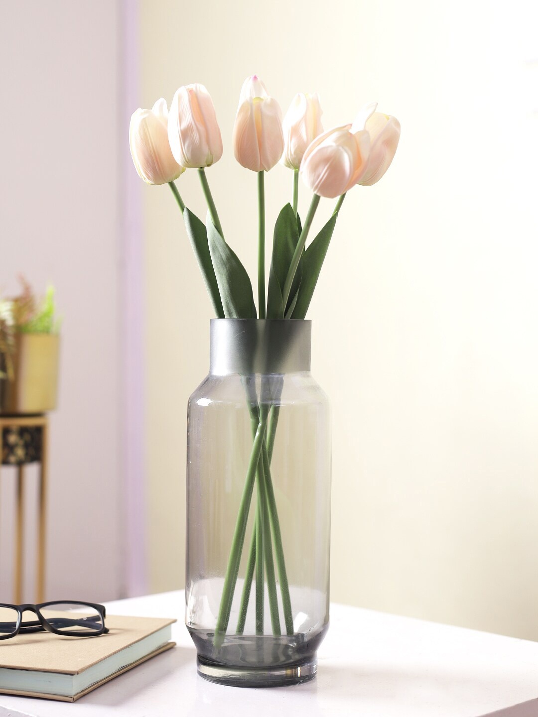 

TAYHAA Set of 6 Peach & Green Artificial Tulip Flowers