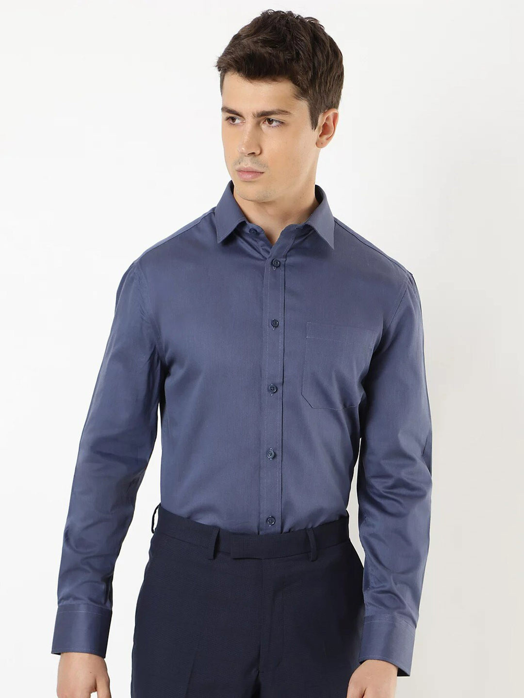 

Marks & Spencer Men Navy Blue Pure Cotton Formal Shirt