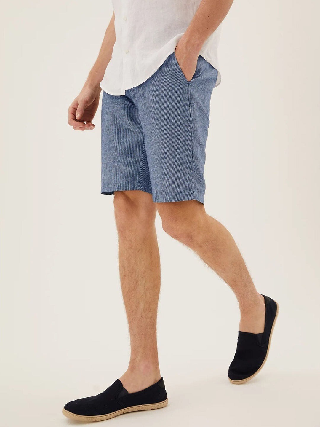 

Marks & Spencer Men Navy Blue High-Rise Linen Shorts