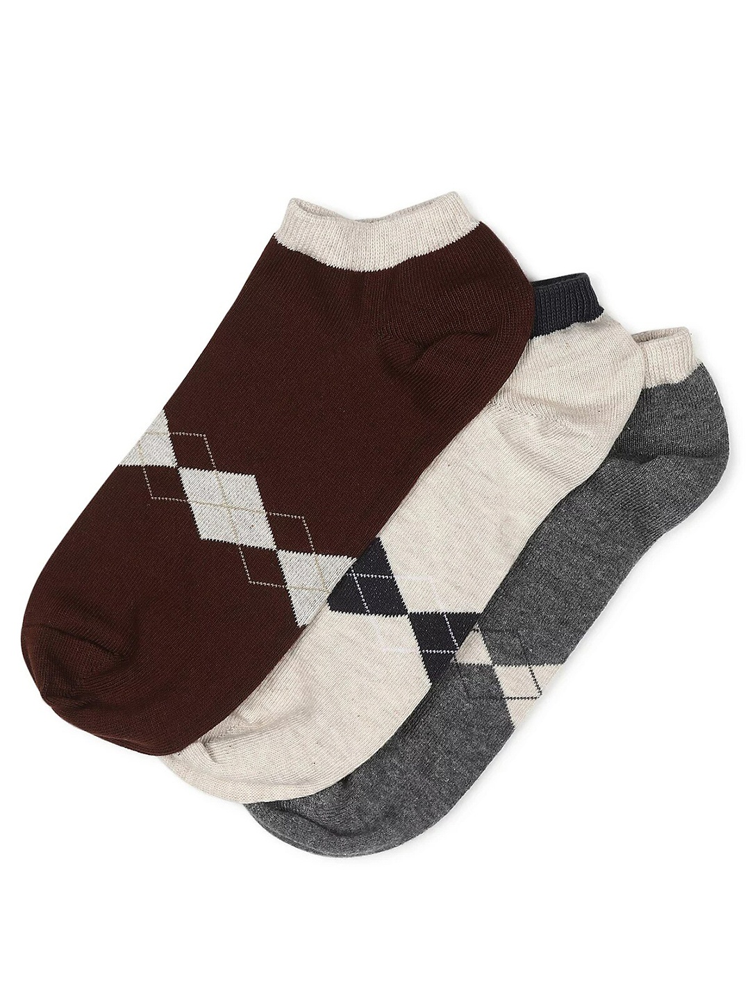 

Marks & Spencer Men Pack Of 3 Patterned Cotton Ankle-Length Socks, Brown