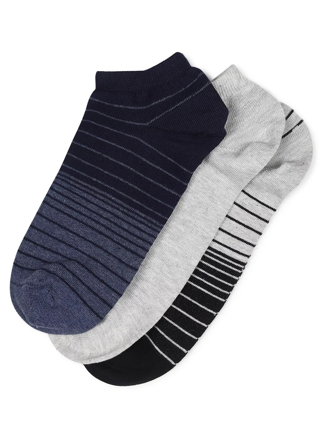 

Marks & Spencer Men Pack Of 3 Striped Ankle-Length Socks, Grey