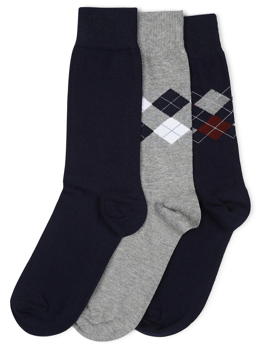 

Marks & Spencer Men Pack Of 3 Patterned Cotton Calf-Length Socks, Navy blue