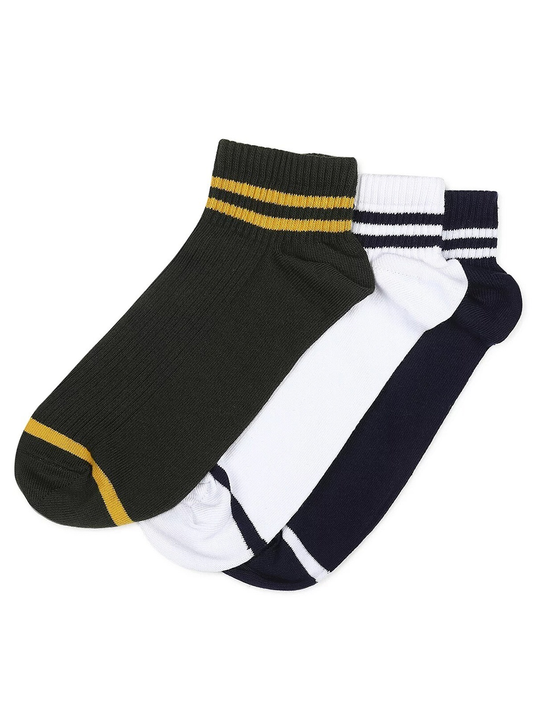 

Marks & Spencer Men Pack Of 3 Striped Ankle Length Socks, Green