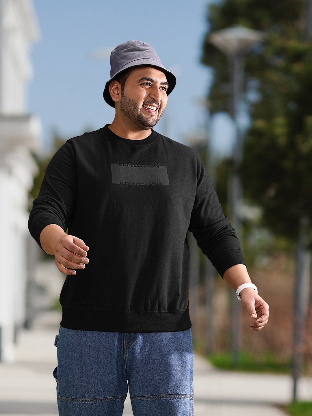 

Sztori Men Plus Size Black Printed Sweatshirt