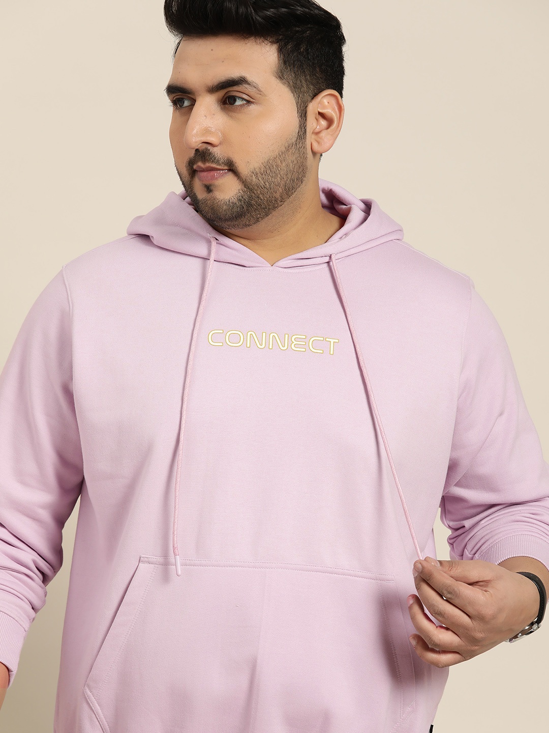 

Sztori Men Plus Size Lavender Printed Detail Hooded Sweatshirt