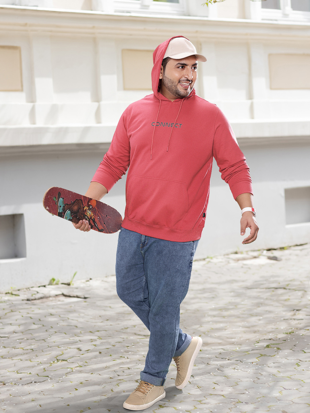 

Sztori Men Plus Size Pink Printed Detail Hooded Sweatshirt