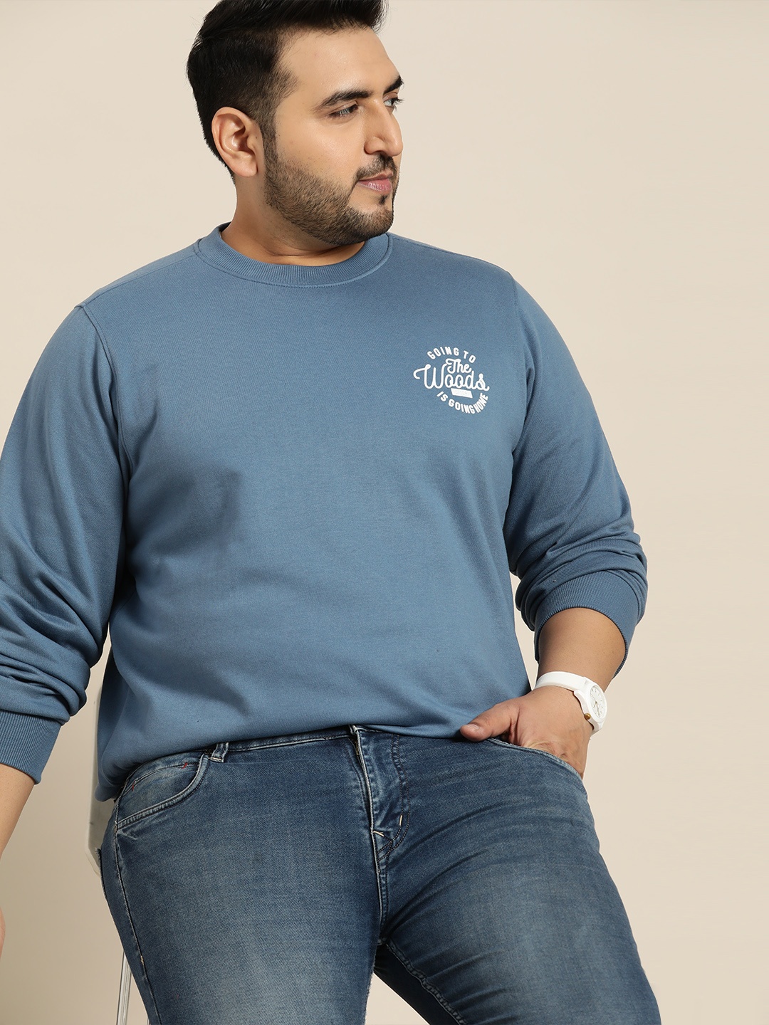 

Sztori Men Plus Size Blue Solid Sweatshirt