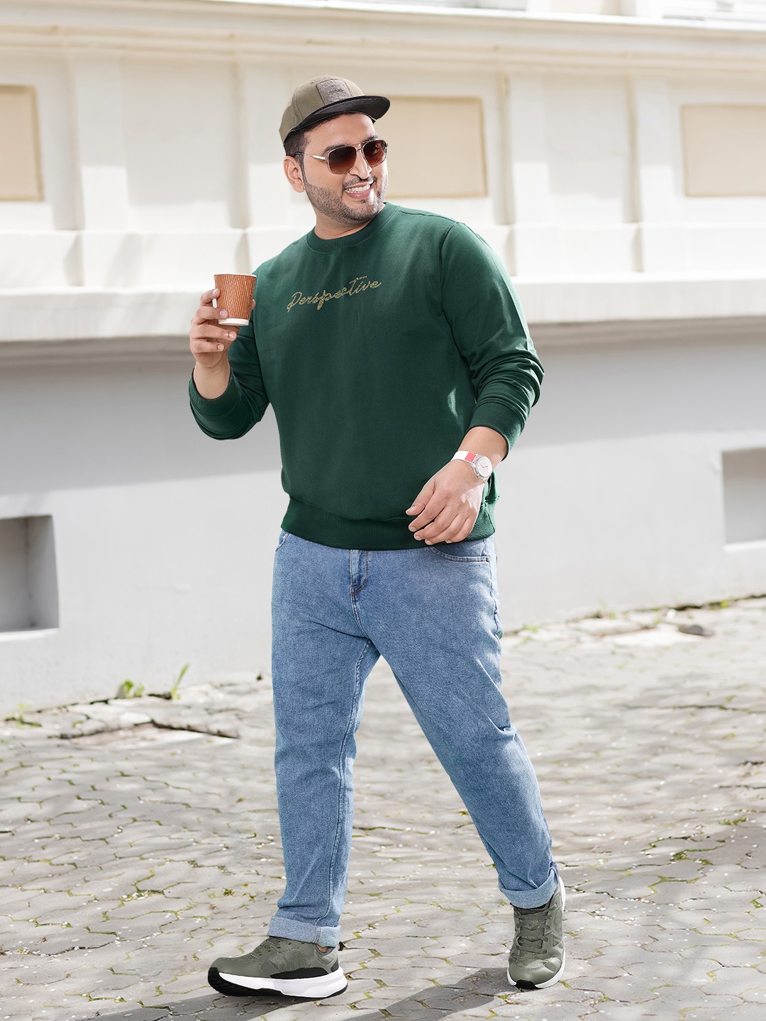 

Sztori Men Plus Size Green Printed Sweatshirt