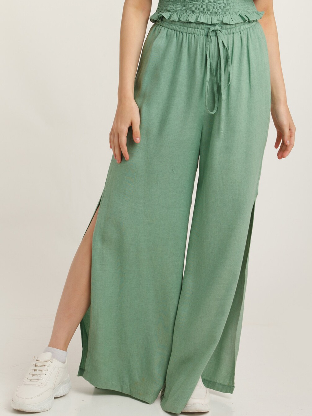 

Zink London Women Green Flared High-Rise Trousers