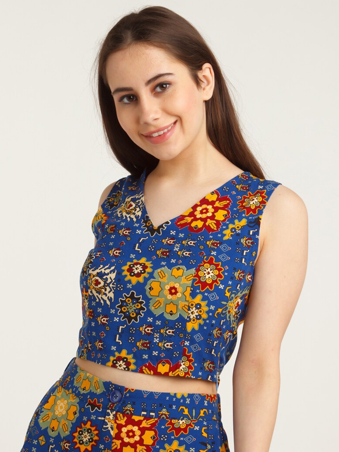 

Zink London Women Blue Geometric Printed Top