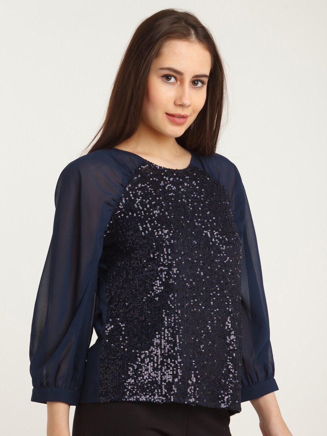 

Zink London Women Blue Sequined Top