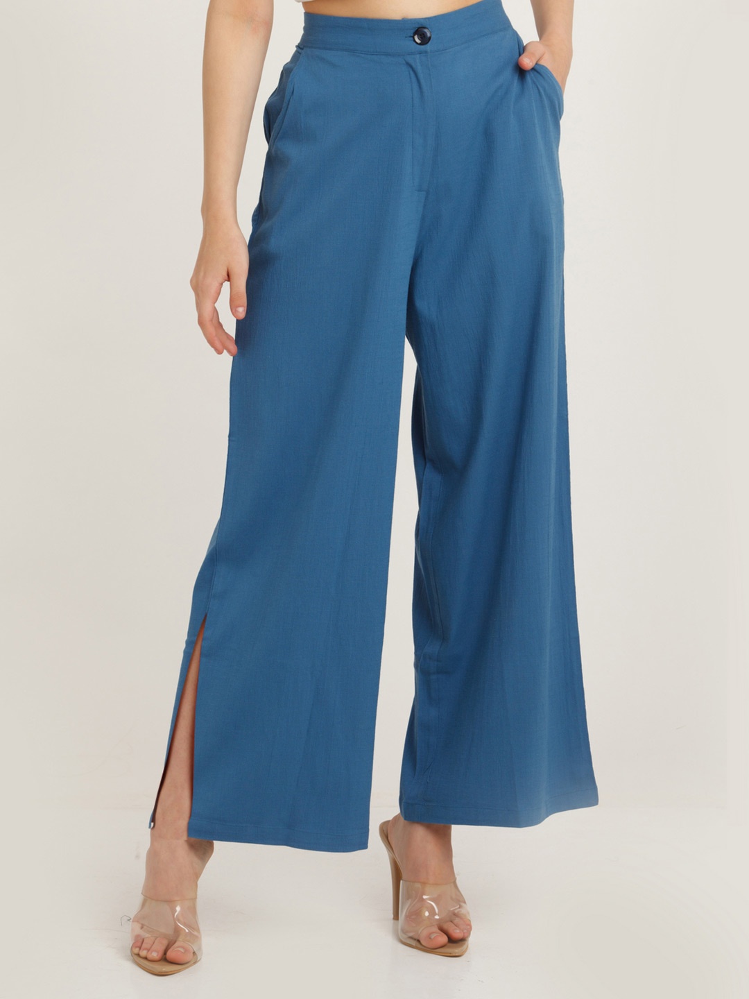 

Zink London Women Blue Straight Fit High-Rise Trousers