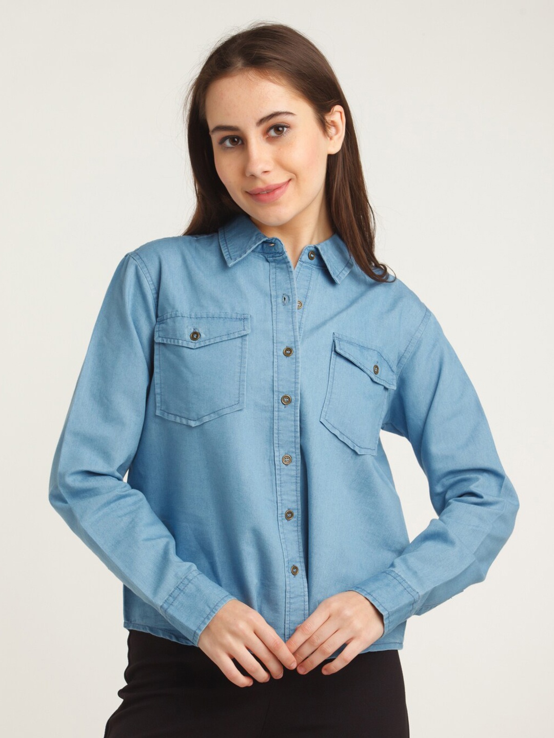 

Zink London Women Blue Pure Cotton Casual Shirt