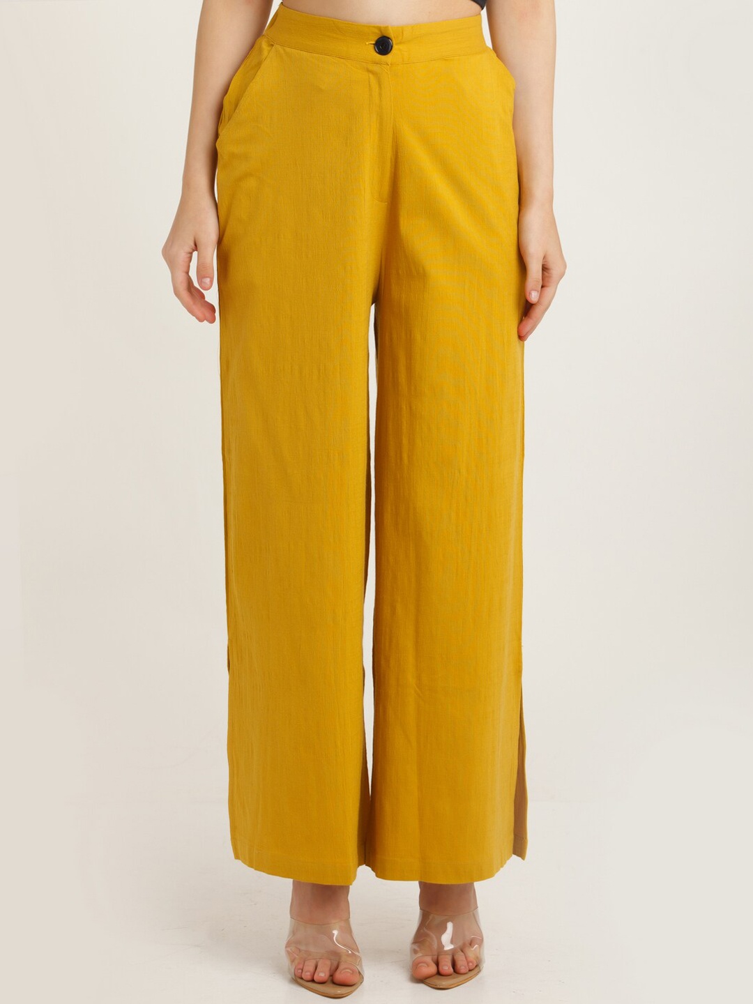 

Zink London Women Yellow Loose Fit High-Rise Trousers