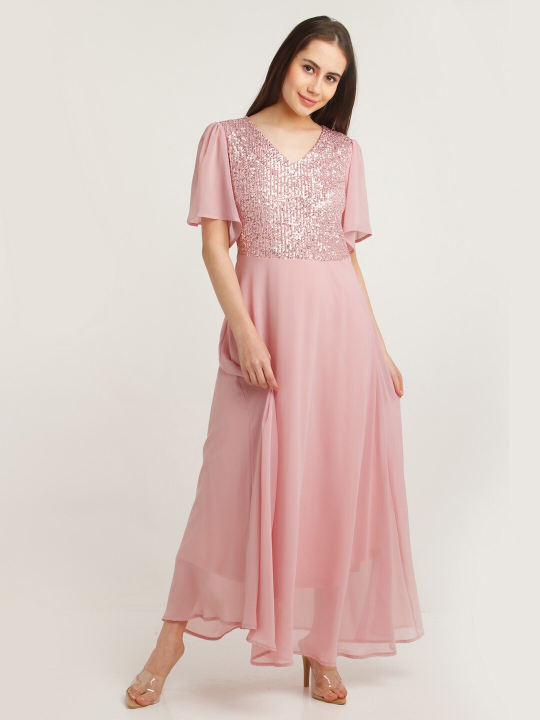 

Zink London Pink Embellished Maxi Dress
