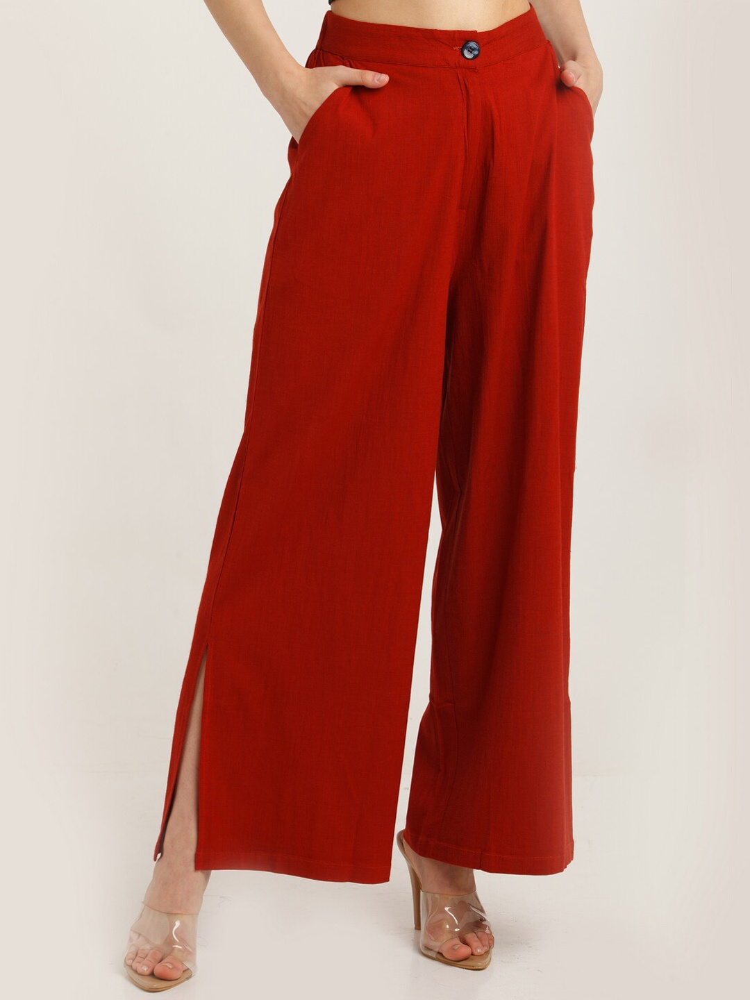 

Zink London Women Brown Loose Fit High-Rise Trousers