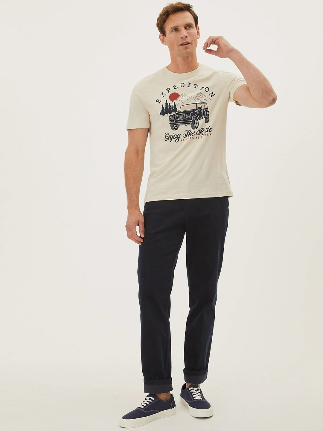 

Marks & Spencer Men Navy Blue High-Rise Chinos Trousers