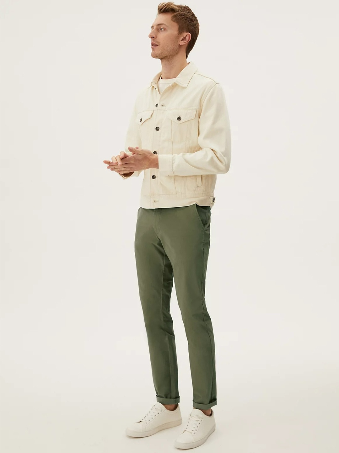 

Marks & Spencer Men Khaki High-Rise Chinos Trousers