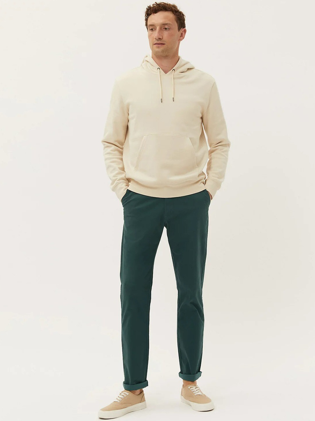 

Marks & Spencer Men Green High-Rise Chinos Trousers