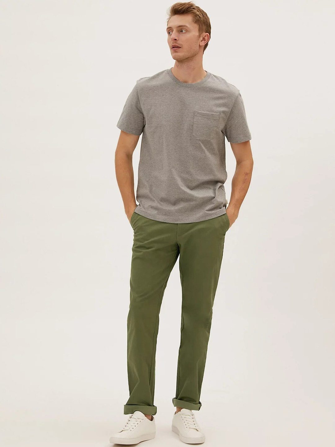

Marks & Spencer Men Khaki High-Rise Chinos Trousers