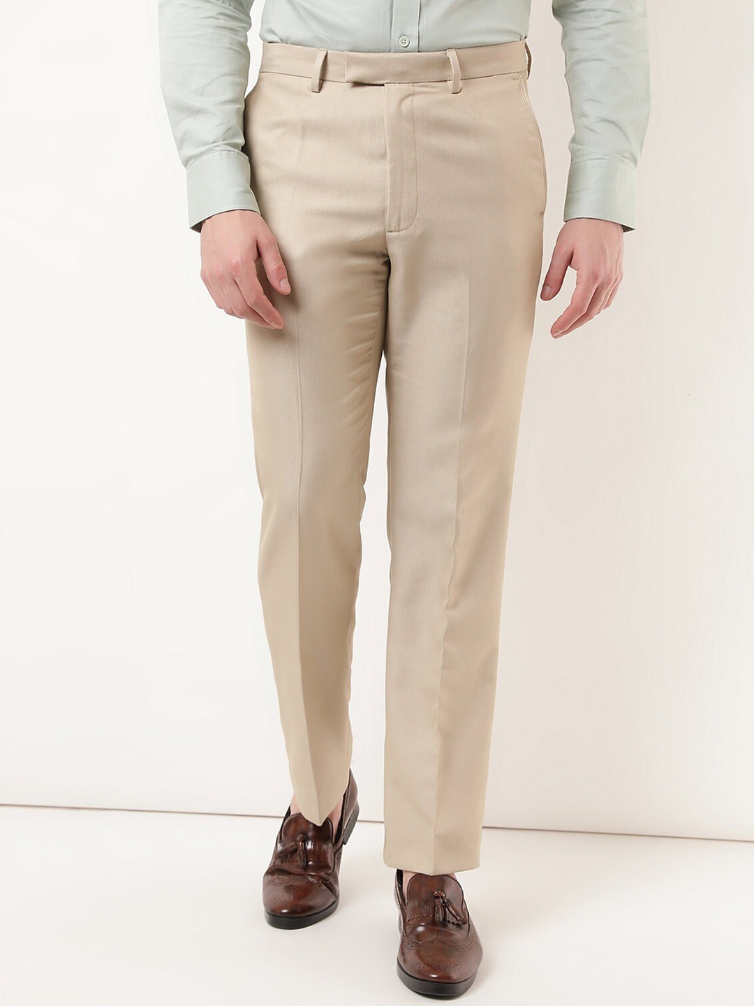 

Marks & Spencer Men Beige High-Rise Trousers
