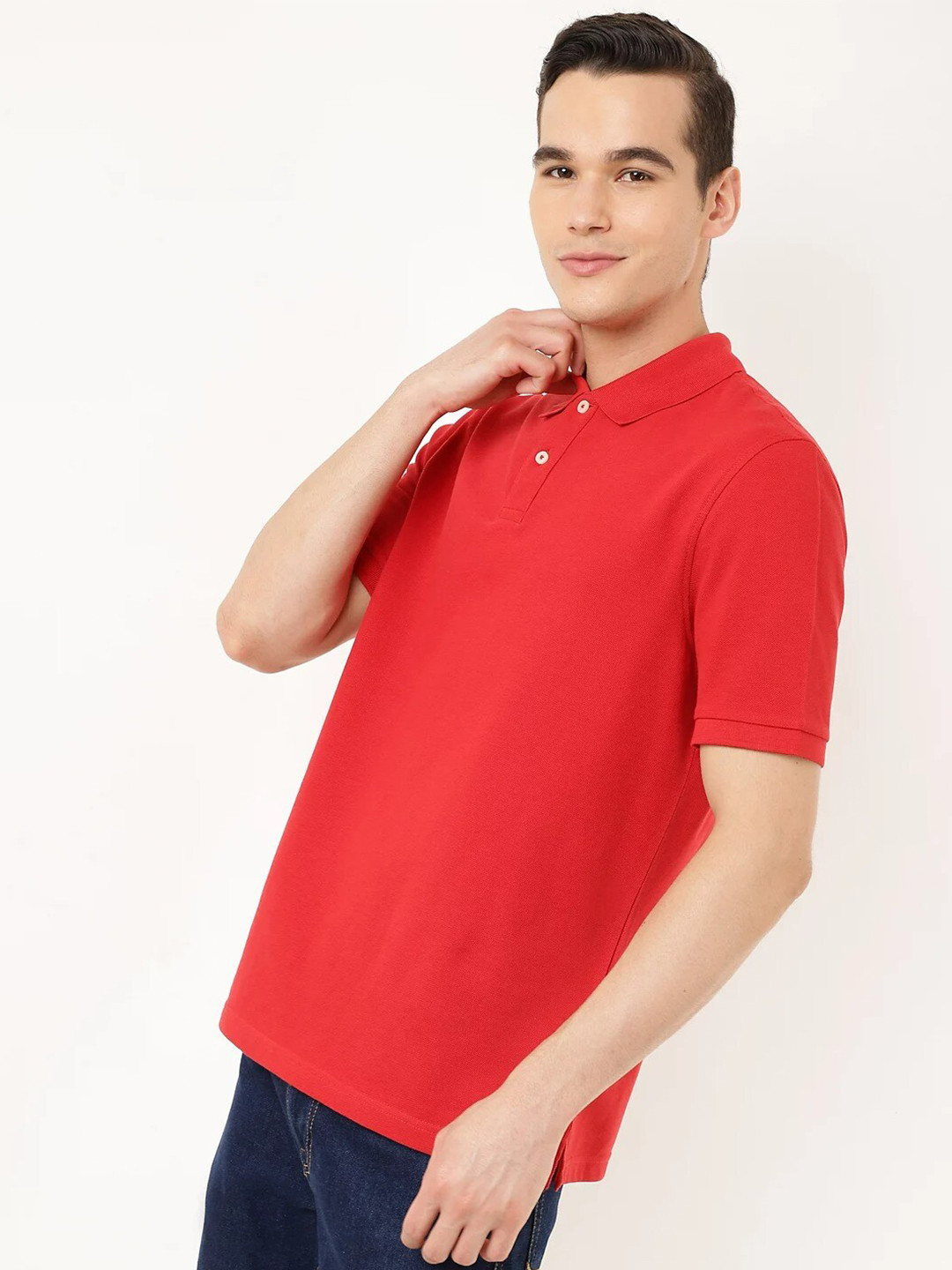 

Marks & Spencer Men Red Polo Collar Cotton T-shirt