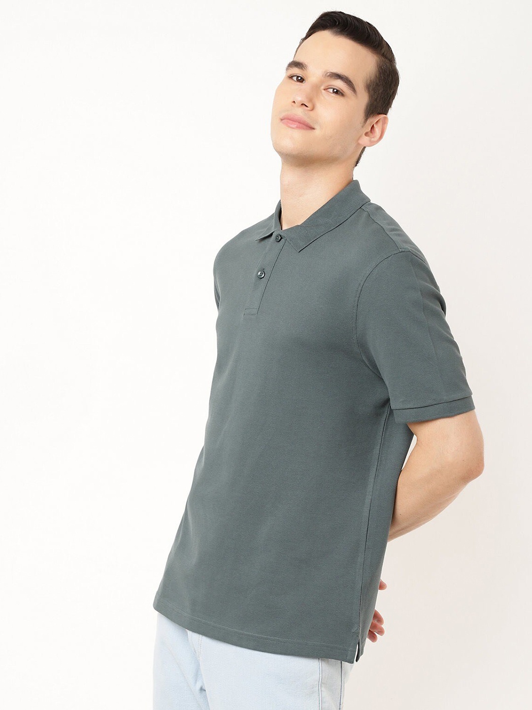 

Marks & Spencer Men Grey Polo Collar Cotton T-shirt