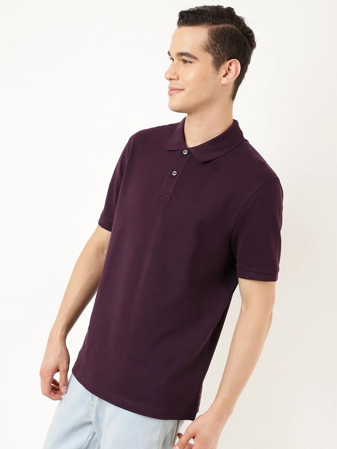 

Marks & Spencer Men Purple Polo Collar Cotton T-shirt