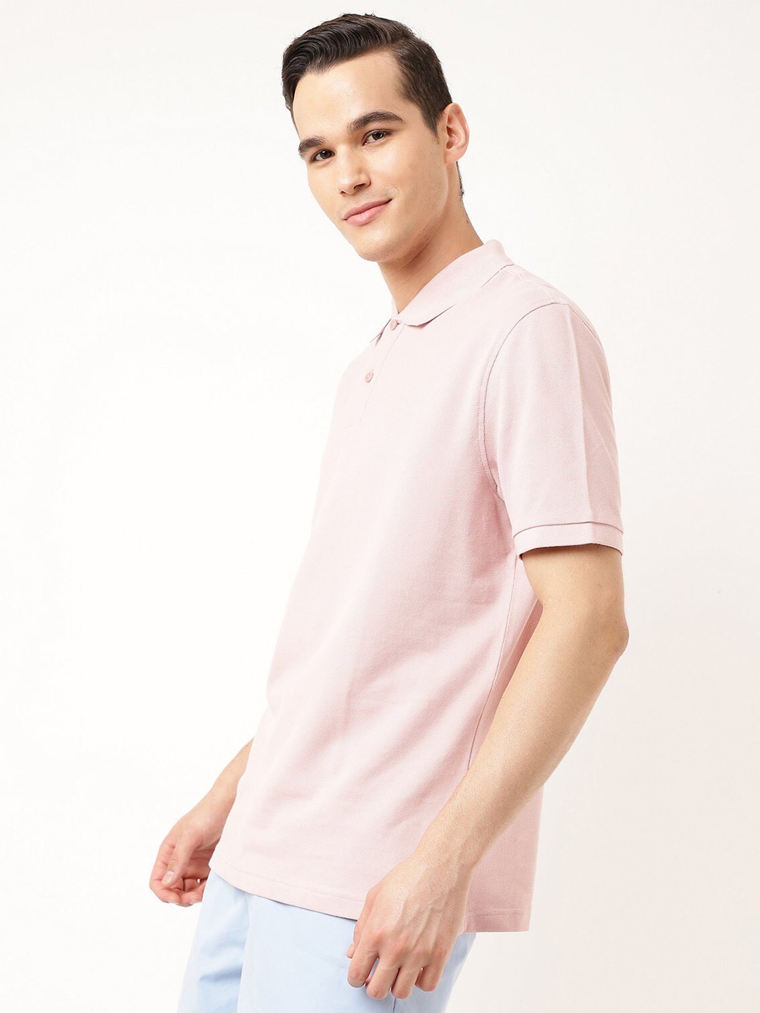 

Marks & Spencer Men Pink Polo Collar Cotton T-shirt