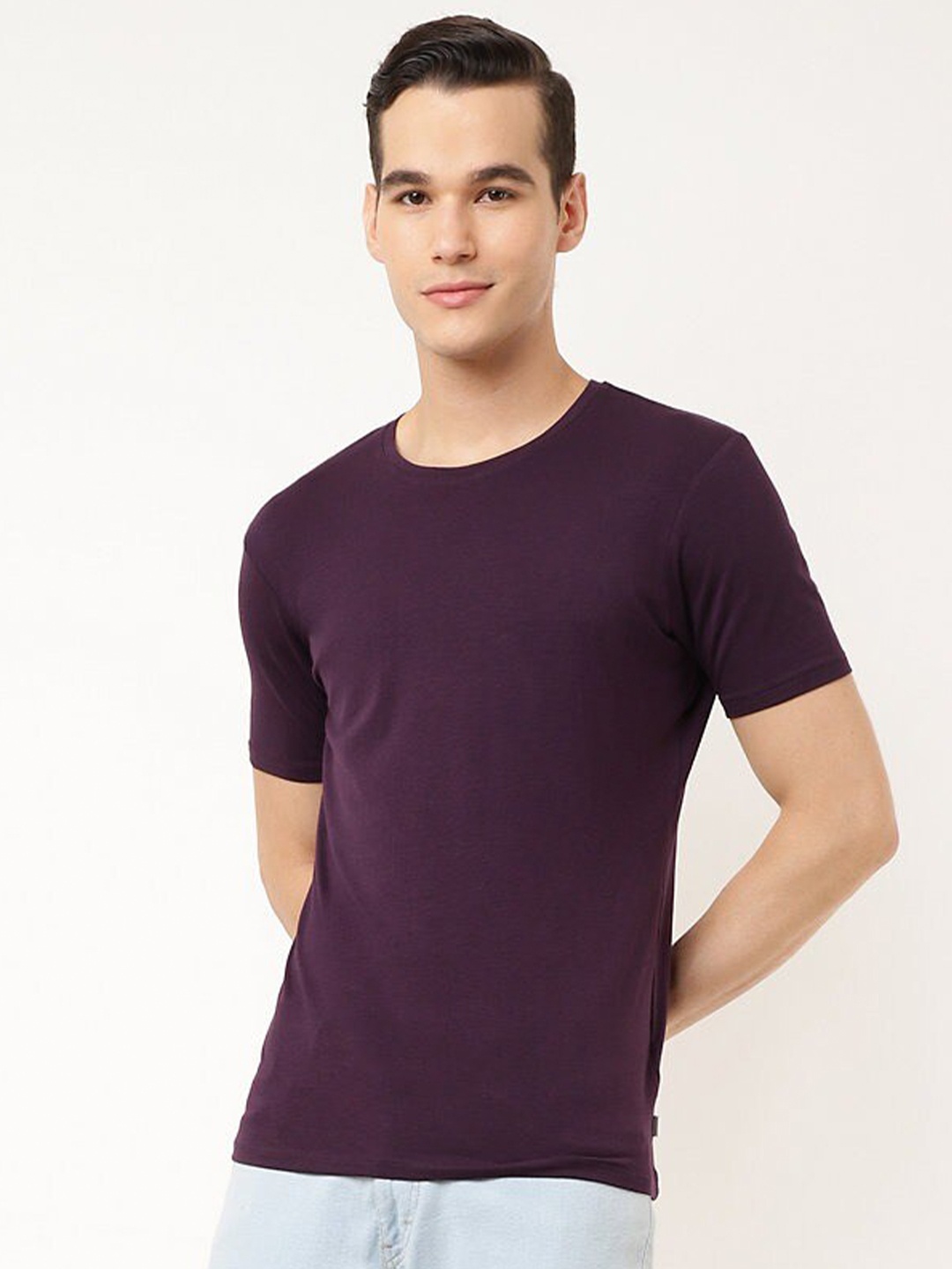 

Marks & Spencer Men Solid Purple T-shirt