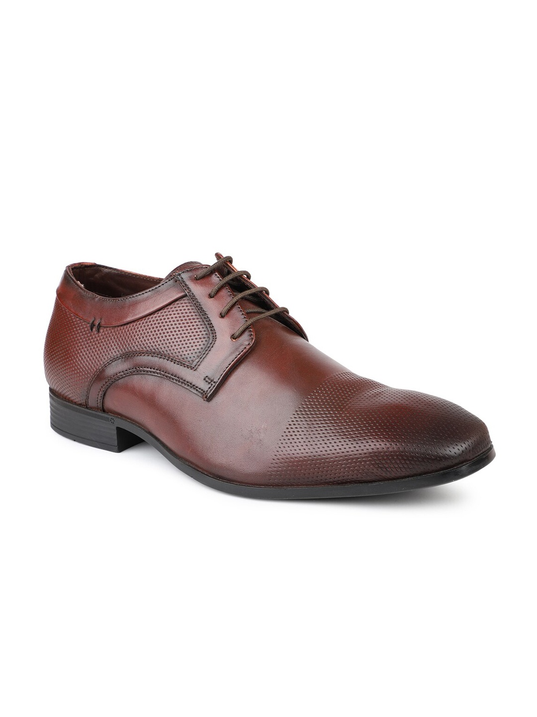 

ATESBER by Inc.5 Men Tan Textured Leather Formal Derbys
