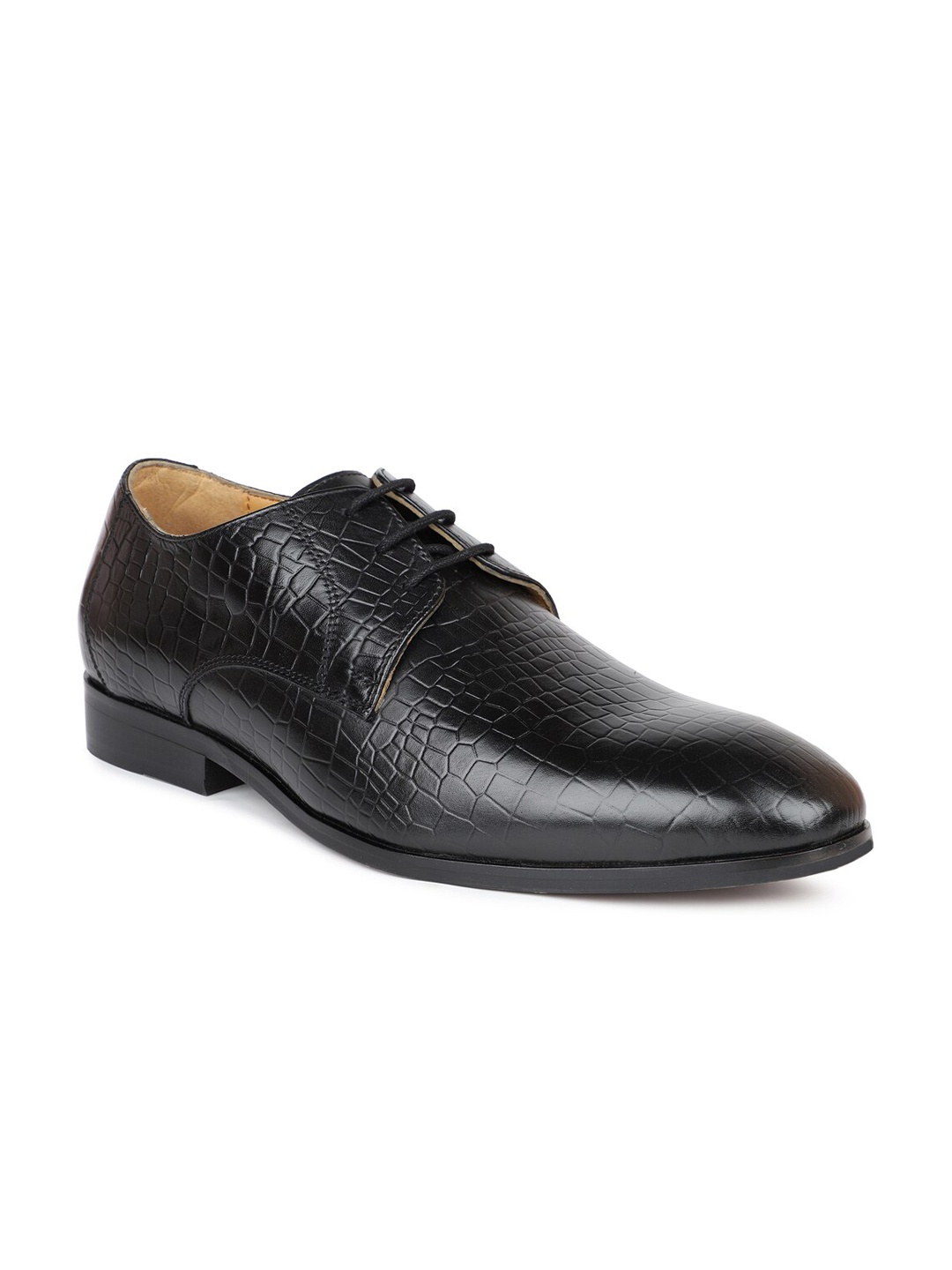 

ATESBER by Inc.5 Men Black Textured Leather Formal Derbys