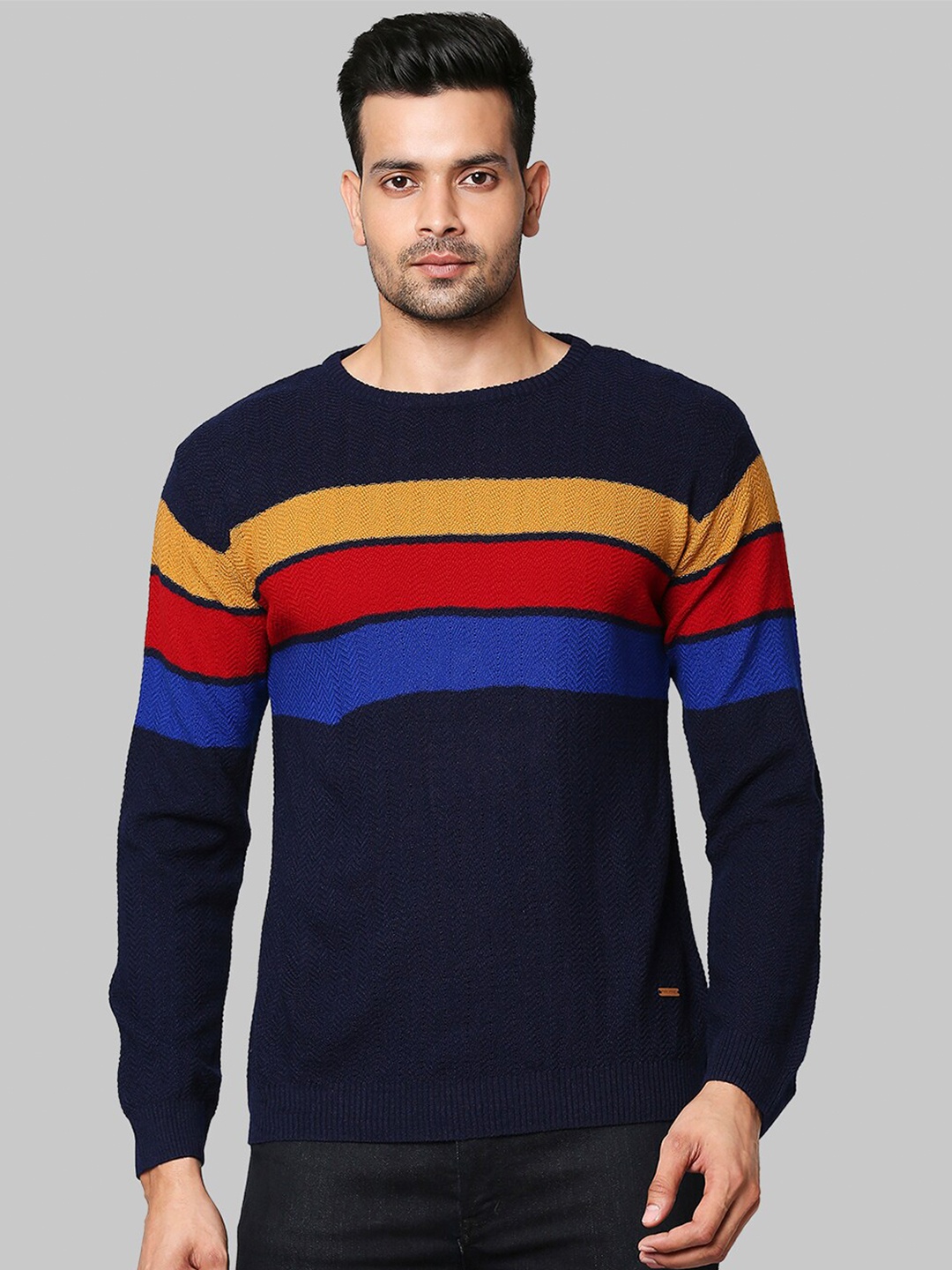 

Park Avenue Men Blue & Black Colourblocked Pullover