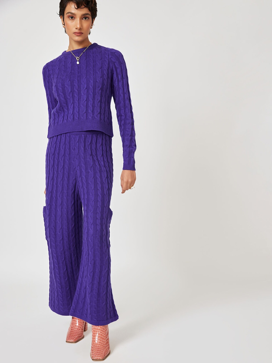 

The Label Life Women Purple Flared High-Rise Trousers