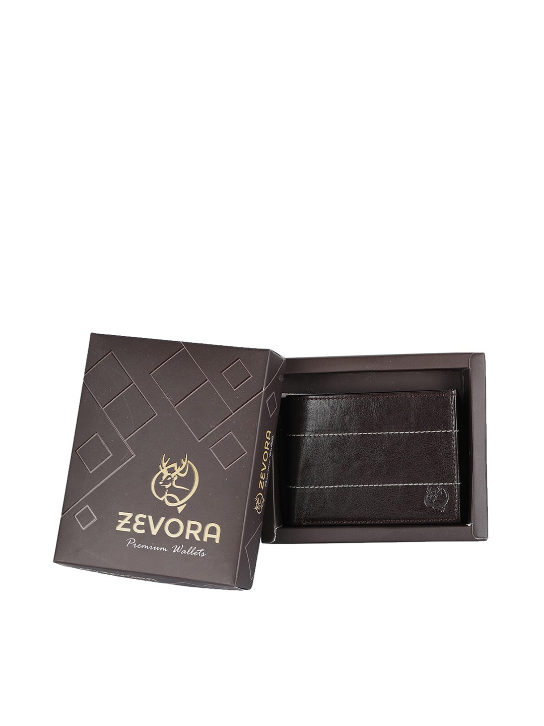 

ZEVORA Men Woven Design PU Two Fold Wallet, Coffee brown