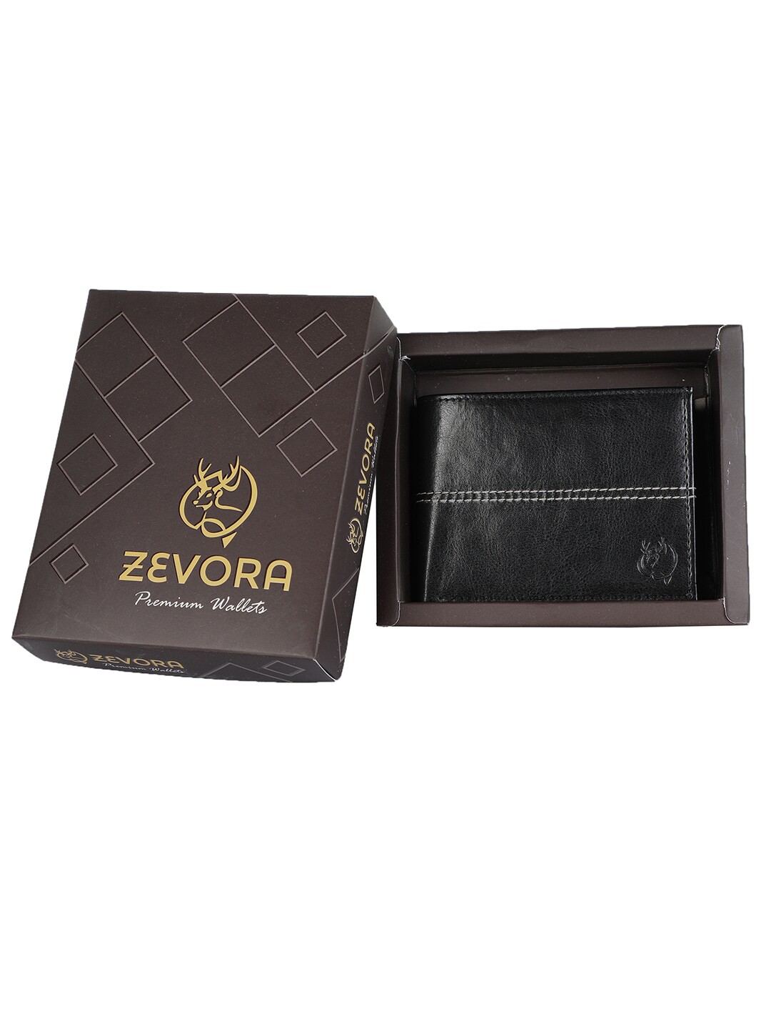 

ZEVORA Men Black & White Striped Leather Two Fold Wallet