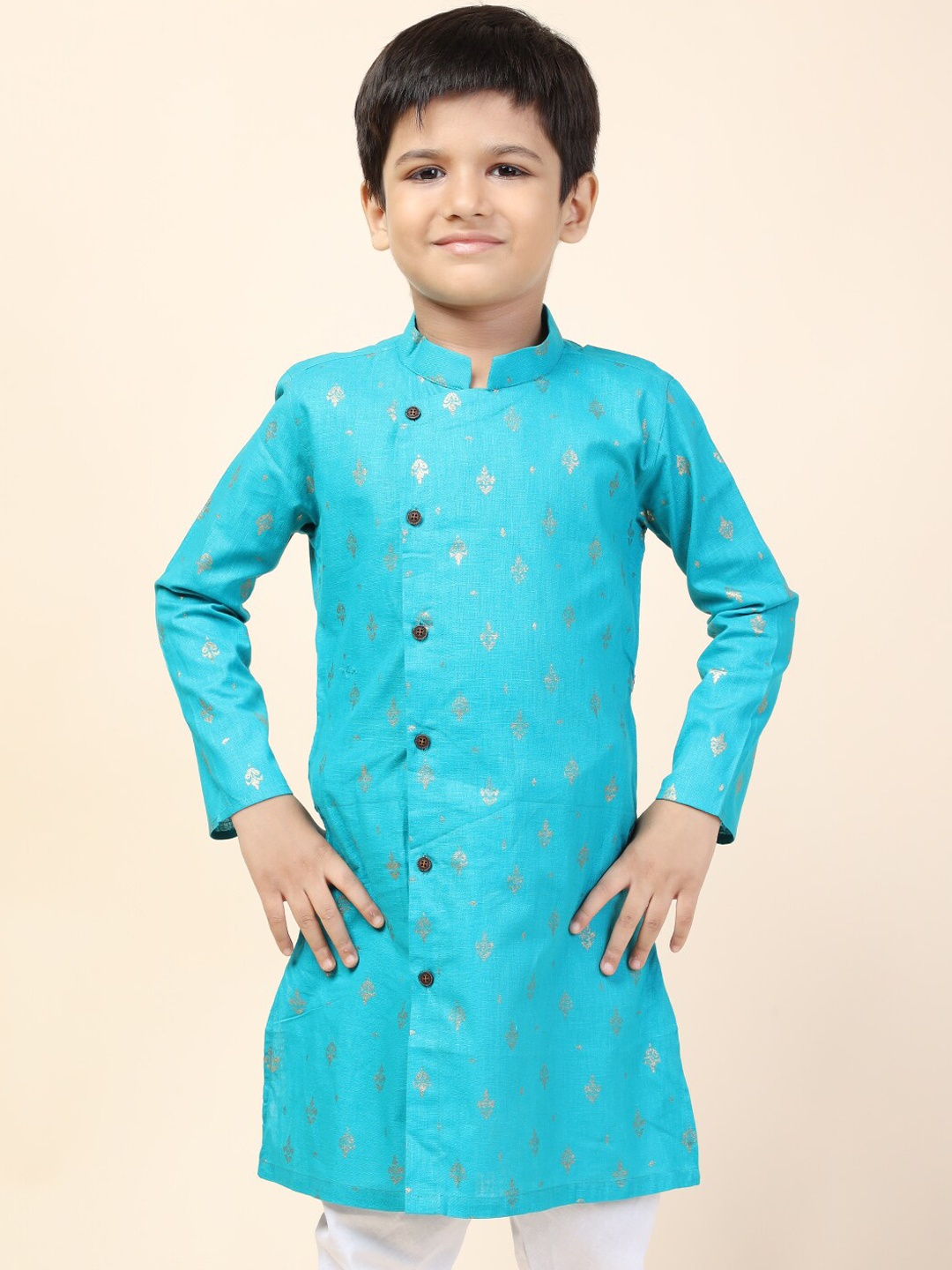 

NAMASKAR Boys Blue Thread Work Kurta